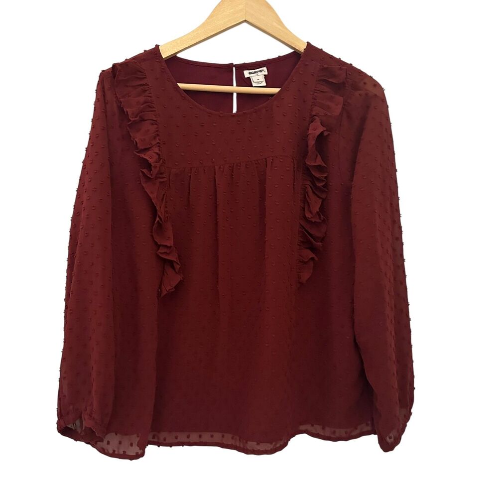 J. Crew Maroon Polyester Scoop Neck Flowy Blouse with Ruffles Size 14